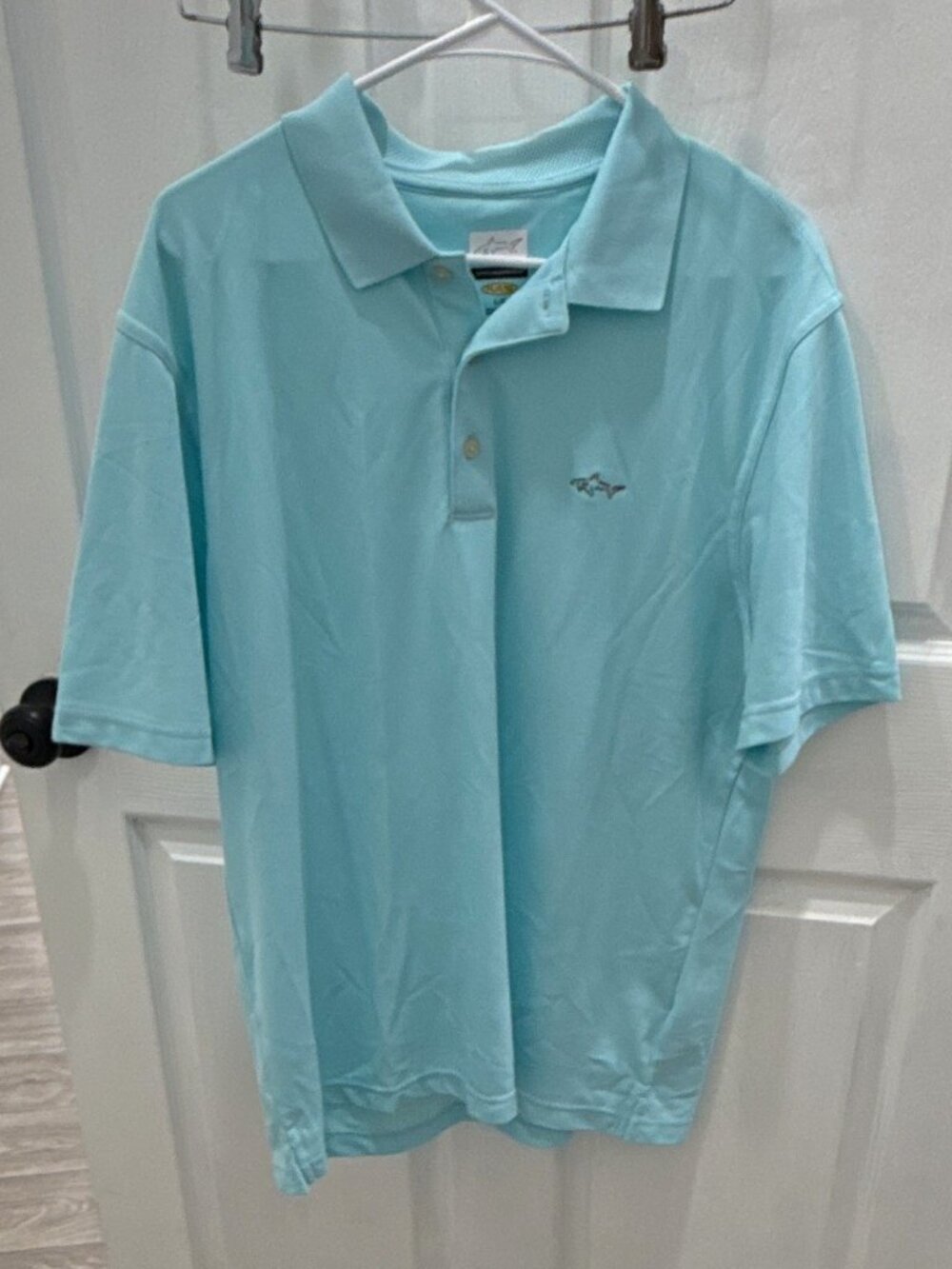 Greg Norman Play Dry Men's L Polo Shirt Moisture Wicking Light Blue Logo SS